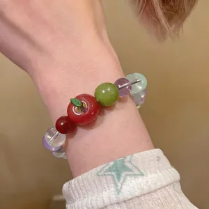 Sweet fresh design resin apple beaded bracelet with colorful stones for women hand ornament