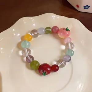 Fresh and colorful beaded bracelet featuring realistic resin apple charms for women