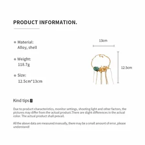 Product specifications for a vintage floral shell choker with dimensions and material info