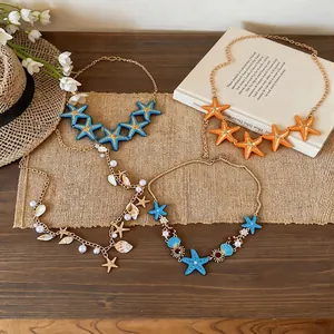 Four pieces set of colorful starfish and shell pearl necklaces for beach vacation style