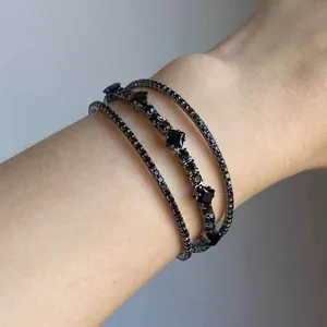 Bracciale Vintage in Rame con Strass Multistrato Rombo Geometrico Elastico Aperto per Donna Lusso Moda Elegante Gioielli Regalo