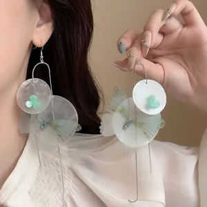 Dreamy Butterfly Shell Tassel Earrings Chiffon Flower Drop Ear Hooks For Women Seaside Beach Fairy Style Jewelry