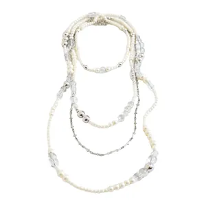 French vintage 4-piece pearl and beaded cross necklace set with silver accents