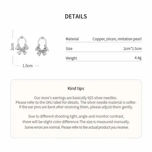 Detail showing zircon butterfly earrings dimensions and material specifications