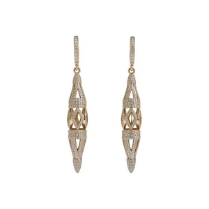 Elegant 18K gold plated zircon hollow rhombus drop earrings with lever-back closure