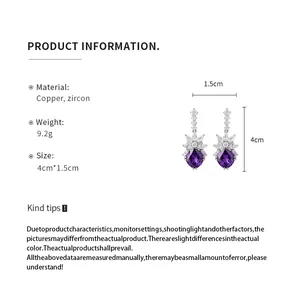 Detailed product specifications of vintage copper earrings with elegant purple zircon drops