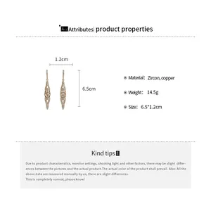 Detailed specifications of 18K gold plated hollow rhombus zircon drop earrings.
