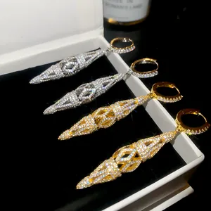 Elegant 18K gold and silver plated hollow diamond drop earrings with paved zircons