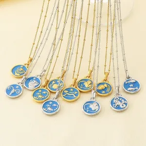 Collares de zodiaco en acero inoxidable con esmalte azul en tonos oro y plata