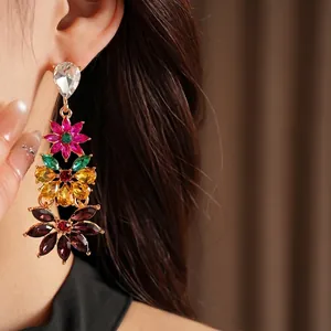 Vintage style floral drop earrings with multi-colored crystals for an elegant look