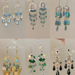 Vintage Ethnic Bohemian Tassel Earrings For Women Luxurious Glass Bead Rhinestone Artificial Pearl Long Drop Earrings With Silver Earring Post