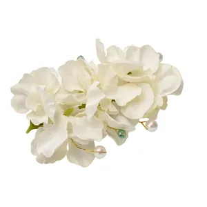 Pince à cheveux élégante à fleurs en tissu blanc avec perles pour femmes, accessoire de côté