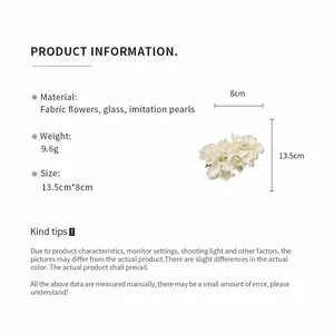 Détails sur l'information produit pour pince à cheveux fleur en tissu blanc et perles.