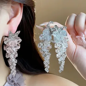 Luxury 925 Sterling Silver Earring Post Flower Tassel Earrings Fashion Glass Bead Dangle Earrings For Women Jewelry