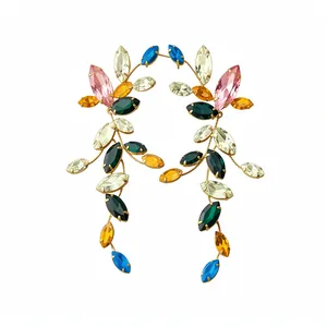 Elegant luxury colorful marquise crystal leaf branch tassel earrings on white backdrop