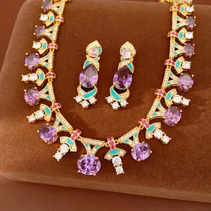 Luxurious palace style jewelry set with purple zircon and turquoise enamel details.