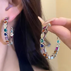 French Retro Geometric C-Shape Earrings Women Copper Zirconia Inlaid With Silver Post Elegant Lightweight Luxury Jewelry