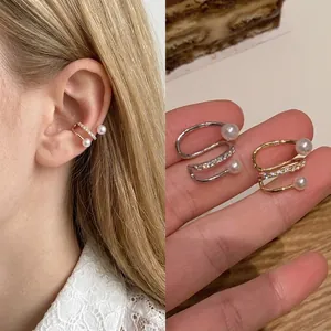 Circular Hollow Rhinestone Ear Cuff For Women Non-Pierced Simple Artificial Pearl Ear Bone Clip Fashion Niche Design Jewelry Earring