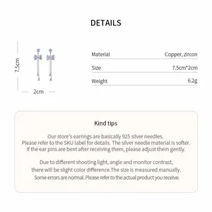 Detailed dimensions and material specifications for these zircon bow tassel earrings
