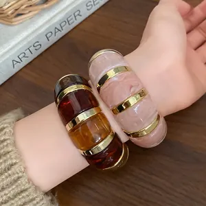 Bracelet Élastique en Résine Acrylique Géométrique Irrégulier Bijoux à Main Mode Épais pour Femmes Jonc Luxe