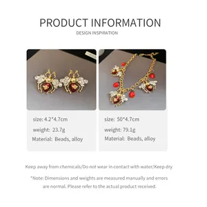 Detailed product specifications for vintage rhinestone bee necklace and insect earrings set
