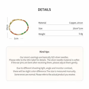 Detaillierte Produktspezifikationen des bunten Zirkon-Armbands mit Größe und Material