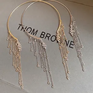 Choker à Long Gland au Design de Niche pour Femmes Luxe Strass Incrusté Fer Or Argent Couleur Chaîne de Clavicule Bijoux de Cou