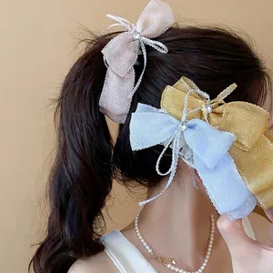 Pinza de Pelo de Lazo de Encaje Estrella para Mujer Dulce Elegante Tela Strass Pinza de Pelo Retorcida Accesorios para el Cabello
