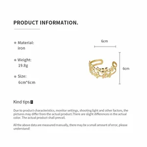 Detailed view of the gold floral cuff bracelet with dimensions and material specifications