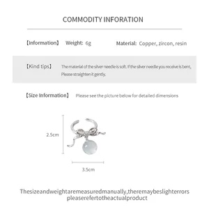 Detailed size and material chart for this elegant zircon bow resin open ring jewelry