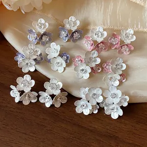 Elegant Copper Floral Stud Earrings With 925 Sterling Silver Earring Post Zirconia Inlaid Sweet Drip Oil Flower Ear Jewelry