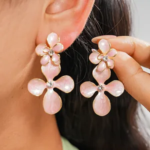 Boucles d'Oreilles Clous Fleur en Goutte d'Huile Élégantes pour Femmes Avec Tige en Argent Sterling 925 Strass Colorés Bijoux Floral