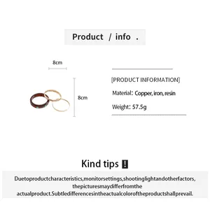 Detail of retro 3-piece bracelet set showing resin and copper materials and 8cm size