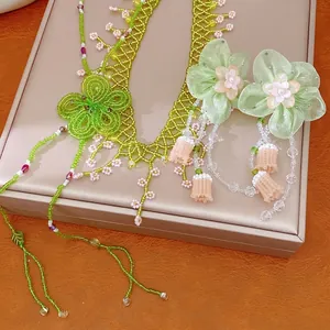 Mori Style Chiffon Flower Resin Earrings Necklace Bohemian Summer Vacation Handmade Sweet Floral Jewelry For Women