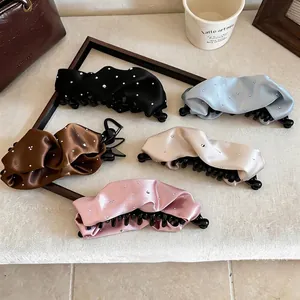 Set di 5 eleganti fermagli per capelli a banana in raso con strass in vari colori brillanti