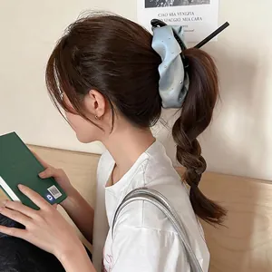 Dolce molletta per capelli in tessuto azzurro con pietre di vetro indossata da una modella