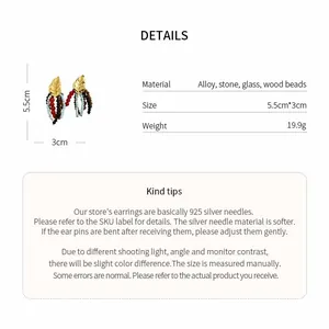 Detailed view of retro ethnic leaf tassel earrings with dimensions and material info