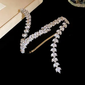 Macro view of sparkling marquise cubic zirconia wheat ear bracelet in silver