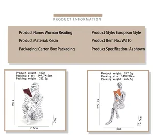 Detailed size and weight specifications for the reading woman resin figurine ornaments