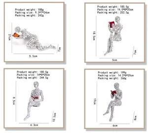 Detailed views of four resin reading woman figurines with dimensions and weights.