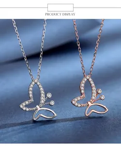 Close-up of S925 sterling silver butterfly pendant with cubic zirconia inlay