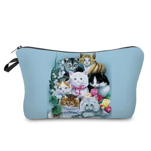 Cute cartoon cat print cosmetic bag for travel storage and makeup organization