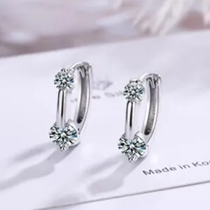 Elegant S999 sterling silver heart hoop earrings with sparkling clear zircon stones