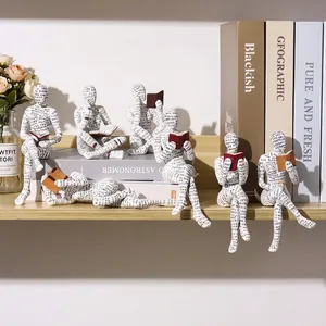 Modern Abstract Reading Woman Resin Statue Creative Thinker Sculpture With Newspaper Print Pattern For Bookshelf Home Decor