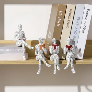 Creative resin reading women figurines set for modern home and office bookshelf decor.