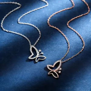S925 sterling silver butterfly pendant necklaces in silver and rose gold finishes