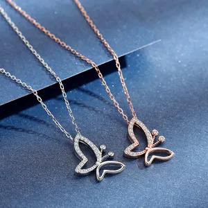 Exquisite S925 sterling silver butterfly pendant necklaces in silver and rose gold finishes
