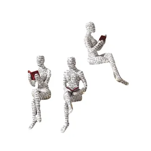 Creative resin reading woman figurines with letter print for artistic home decor