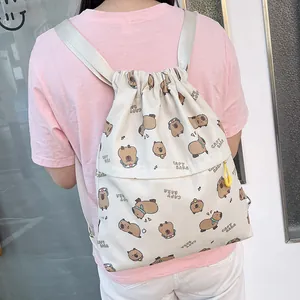Zaino con coulisse carino stampa Capybara per studenti e tempo libero