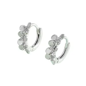 S999 sterling silver hoop earrings featuring tiny zircon flowers and smooth petals.